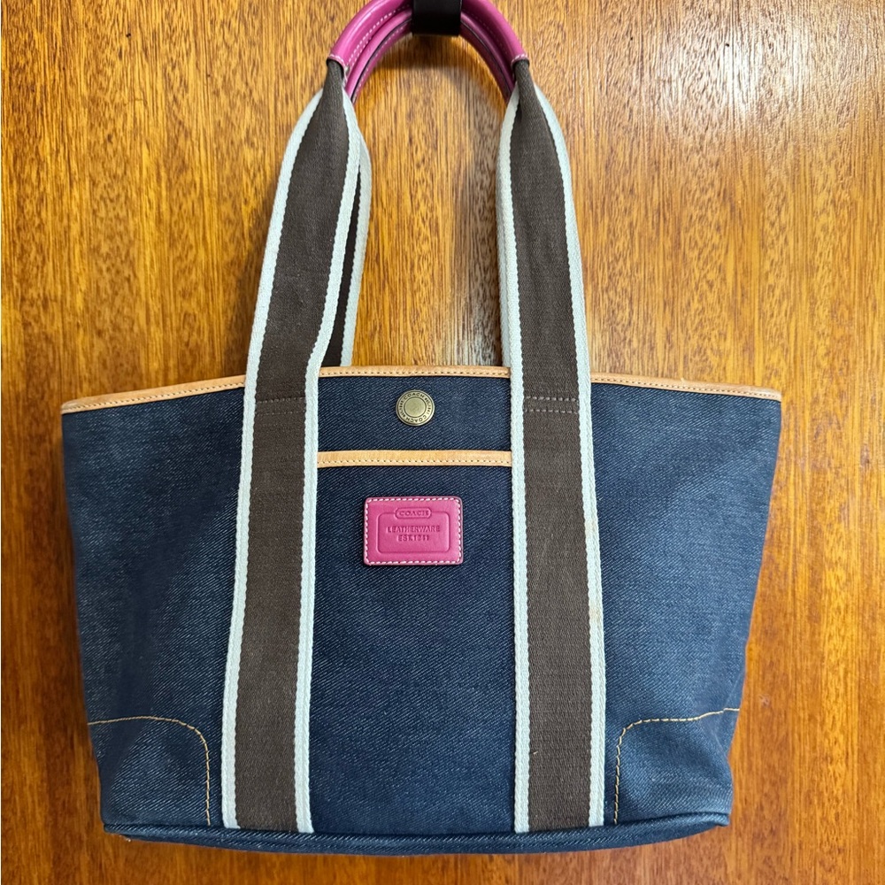 Coach Denim and Pink Accent Shoulder Bag